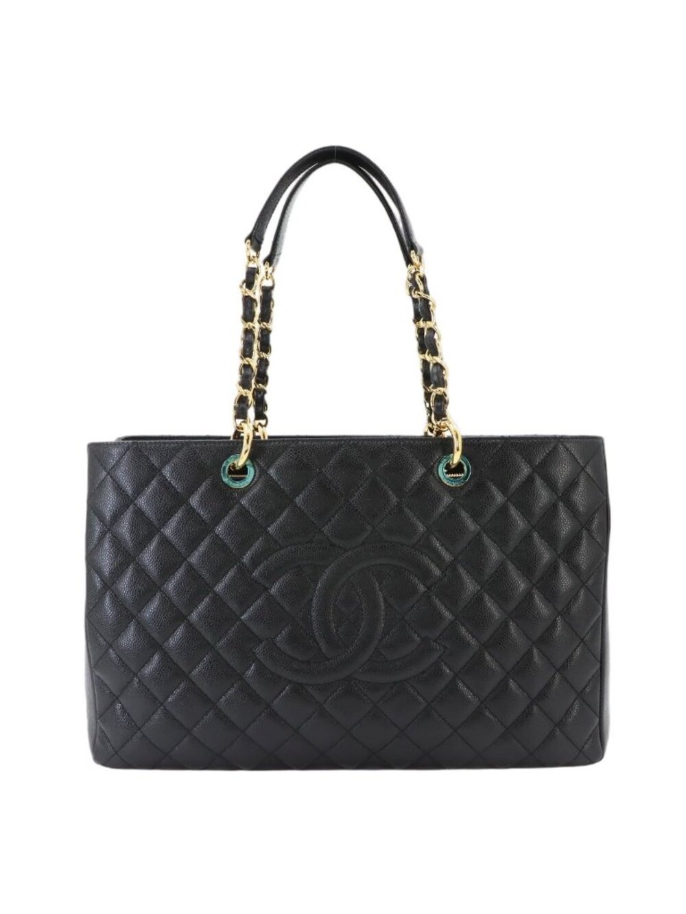Chanel Quilted Chain Tote Bag Caviar Leather Black Gold